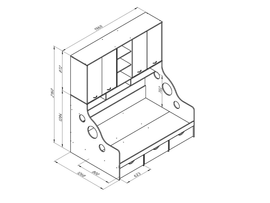 Кровать с антресолью ДЕЛЬТА 21.01