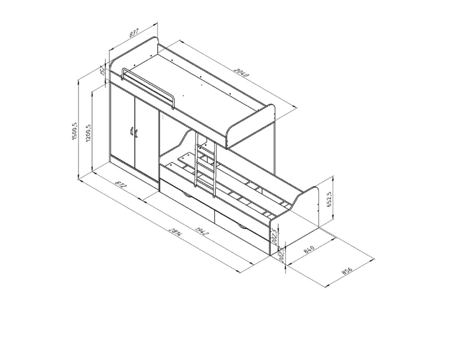 Кровать двухъярусная ДЕЛЬТА 18.04.01